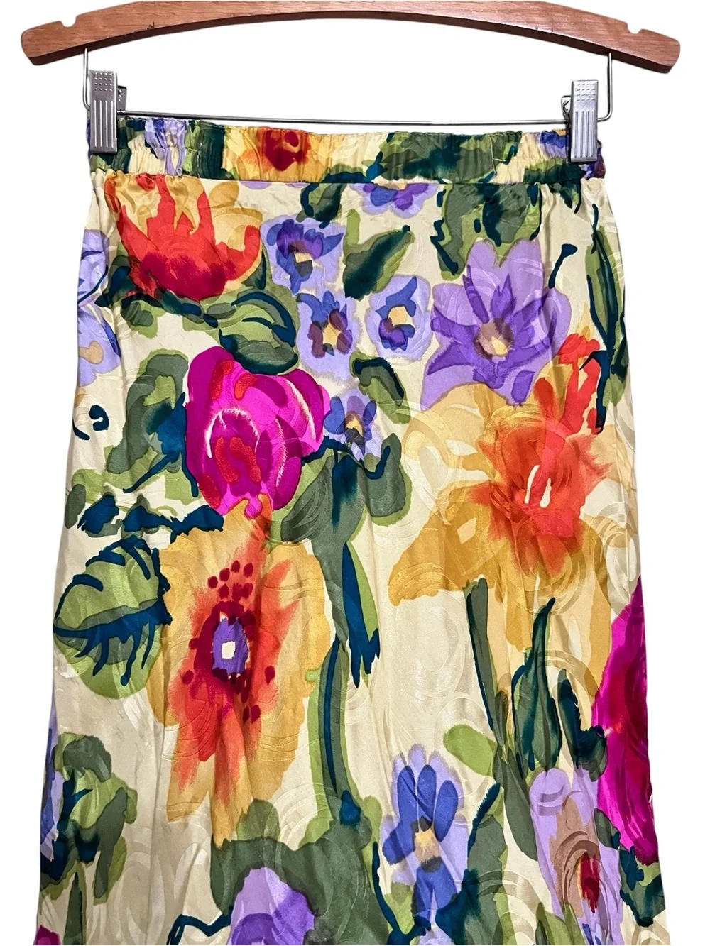 Vintage 100% Silk Floral Skirt Cottagecore Whimsigoth Dopamine